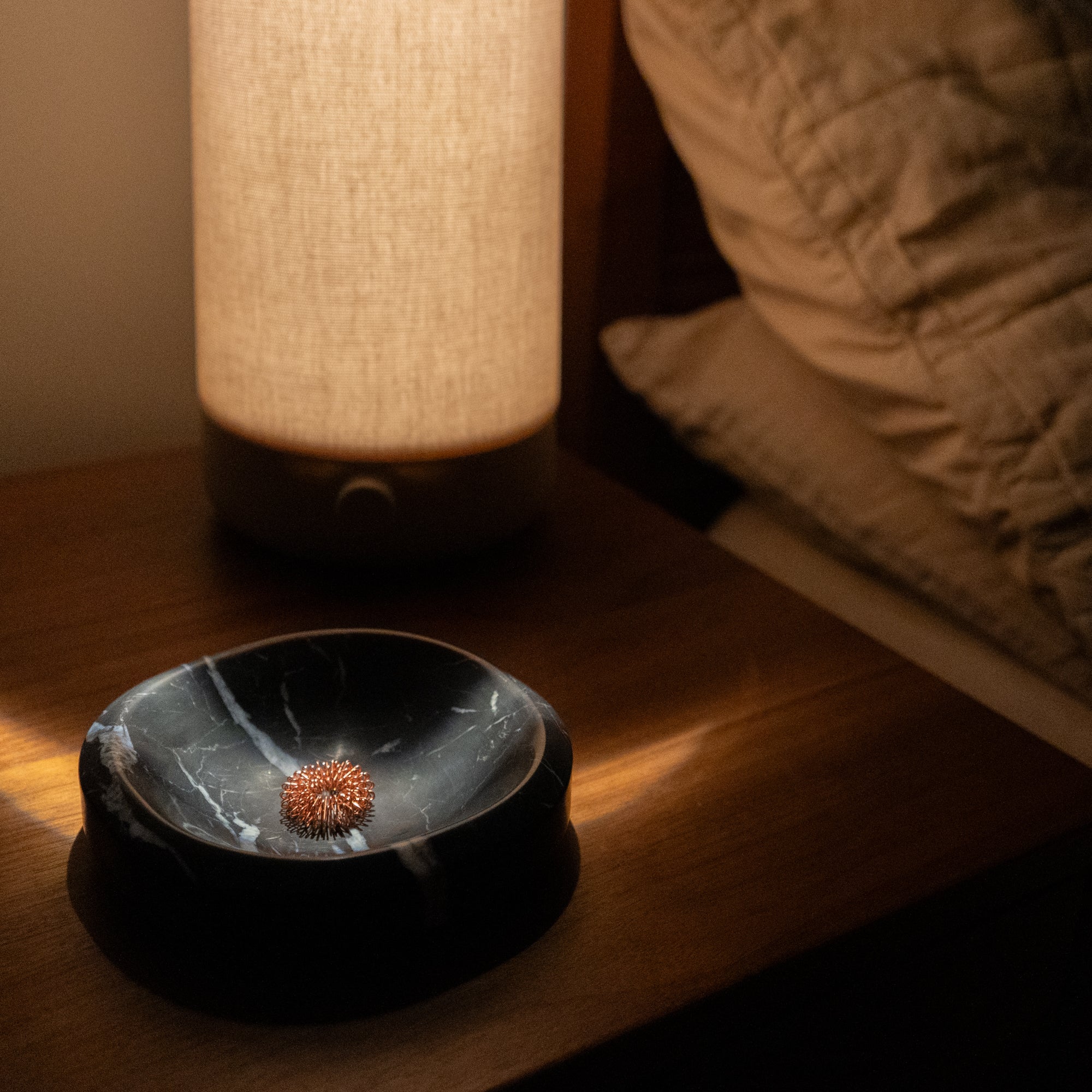 Bedside objects arranged on a table